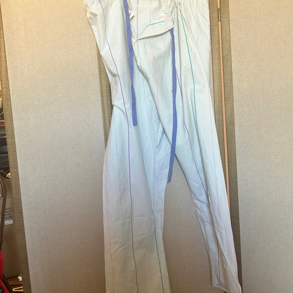 Striped White scrub Pants with Blue Tie 3xl